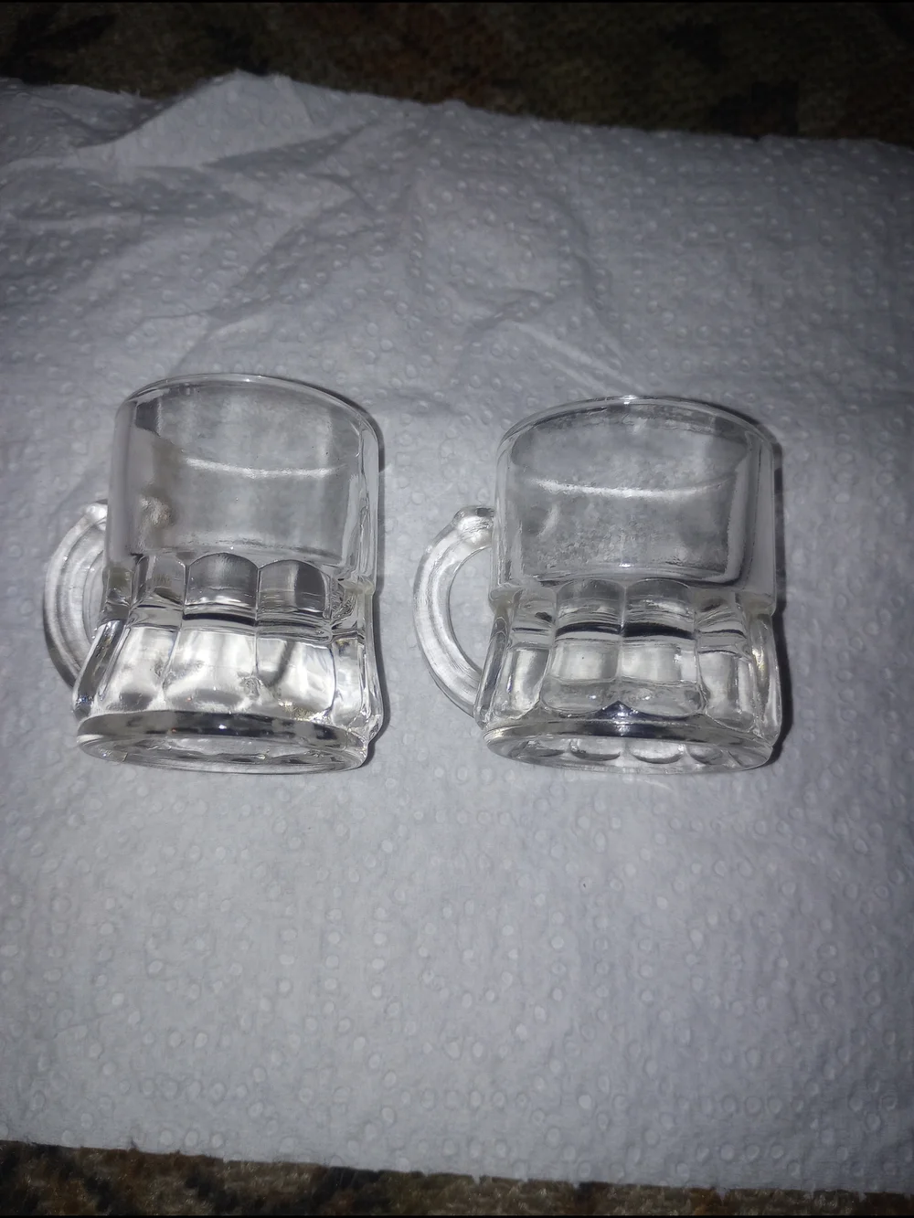 1950s Federal Glass 2 mini beer mug shot glasses. Depression glass,makers marked